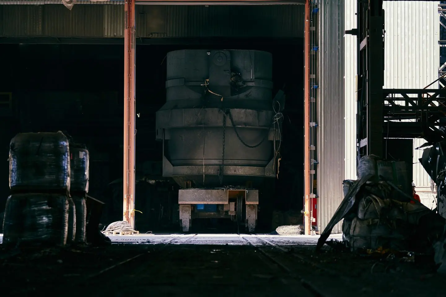 Steel factory interior with machinery